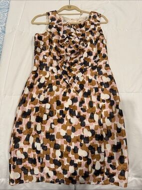 J. Crew Sleeveless 100% Silk Dress in Pink, Brown & Navy Blue Print size 6